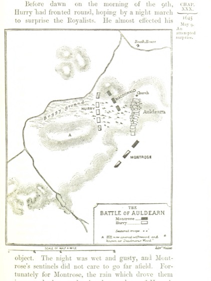 Mapa da Batalha de Auldearn, 1645 (Guerra Civil Inglesa)