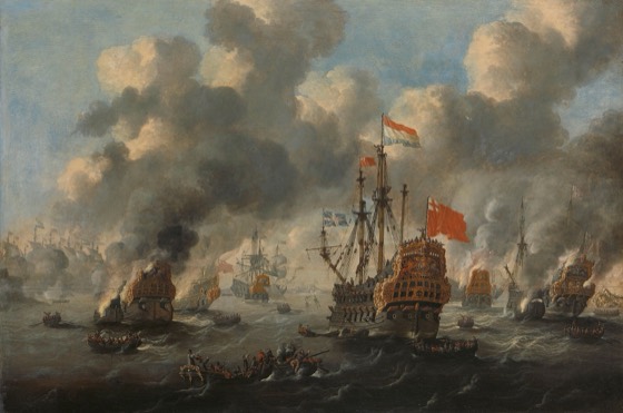 Pintura de batalha naval anglo-holandesa do século XVII