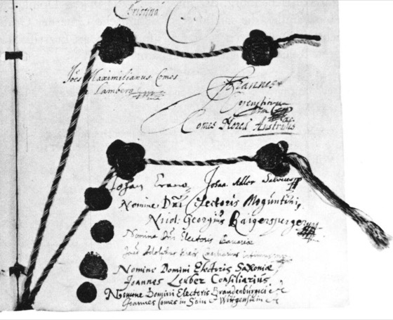 Recorte cinematográfico do documento de tratado de paz do século XVII (mesma fonte da cena 10)