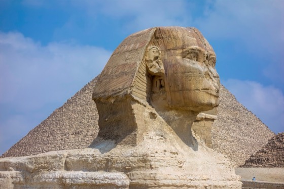 Great Sphinx of Giza with pyramid photograph