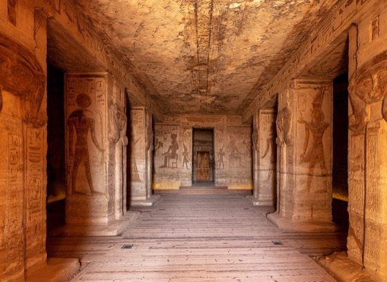 Abu Simbel temple interior with hieroglyphs photograph