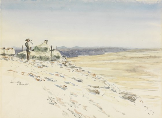 Aquarela de viajantes europeus no topo da Grande Pirâmide (século XIX)
