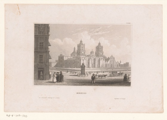 Gravura 'MEXICO' — Catedral e Zócalo, século XIX