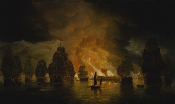 Pintura do bombardeio de San Juan de Ulúa, 1838 (cena noturna com incêndio)