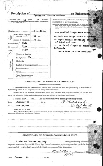 Formulário histórico de alistamento militar (Canadian Expeditionary Force, 1916)