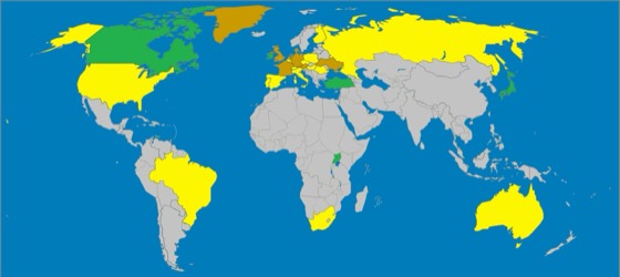 Mapa-múndi político (representação de registro internacional de patente)