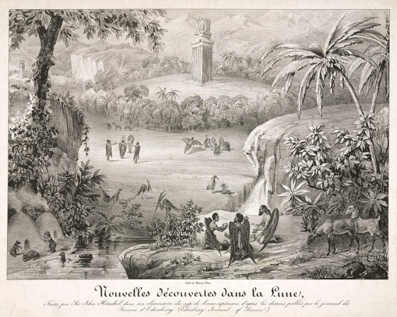 File:Great Moon Hoax.jpg — 'Nouvelles découvertes dans la Lune' (litografia francesa, 1835)