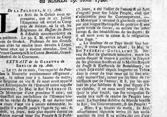 Recorte da gazeta de 1786 (mesma fonte da cena 12)