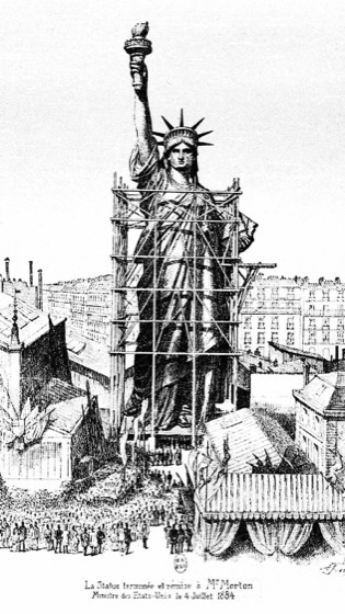 prancha de 1884: a estátua montada em Paris e sua estrutura interna
