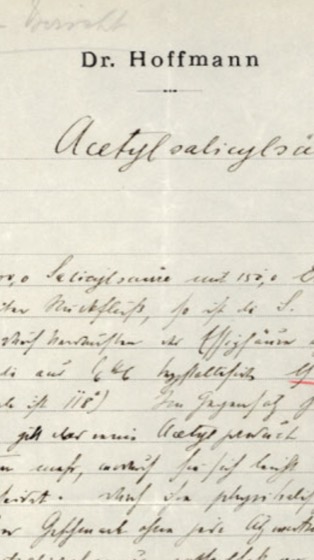 o protocolo de laboratório de Felix Hoffmann registrando a acetilsalicílico