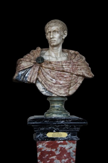 Gaius Aurelius Valerius Diocletianus (ca.245-313), Roman Emperor Diocletian. Marble bust, XVIIth century, Florence, Italy. On display at Château de Vaux-le-Vicomte, France.