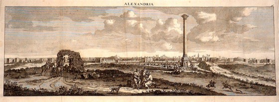 Cornelius de Bruyn, view of Pompey's Pillar with Alexandria in the background, 1681.