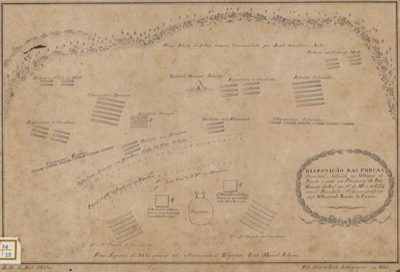 "Disposição da forças imperial e rebelde, no attáque de Ponche Verde na Provincia do Rio Grande do Sul em 26 de maio de 1843 [Cartográfico] : sendo prezidente e comandante em chefe o General Barão de Caxias".