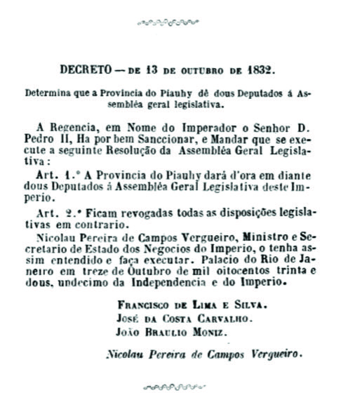Lei do Legislativo Nacional do Brasil de 1832 em que a então Província do Piauí passa a ter dois deputados na Assembleia Legislativa Geral do Império do Brasil.