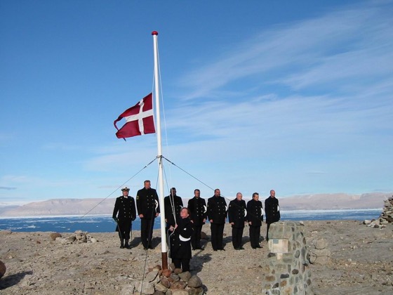 Hans Island, 2003-08-01, HDMS Triton (F 358), Commanding Officer, Cdr. s.g. Per Starklint hoisted the Danish Flag on Hans Island (8049N-06627W), Greenland.
