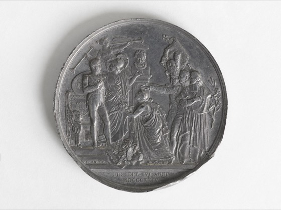 Auteur(s): Caunois, François-Augustin (Bar-le-Duc, 13–06–1787 - Paris, 24–07–1859) Date de production: En 1824 Type(s) d'objet(s): Numismatique Dénomination(s): Médaille Description: Relief, uniface Marques, inscriptions, poinçons: Légende - Au droit circulaire à l'exergue : "DIE SEPT. XVI ANNI / MD